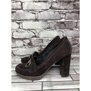 Ilian Fossa Purple Suede Leather Horsebit Round Toe Heels Women Sz 37EU/6.5M US